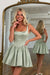 Sage Green Satin Corset Homecoming Dress with Pockets