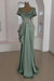 Sage Green Scoop Neck Ruffles Satin Prom Dress Mermaid Sleeveless Evening Dress with Beads
