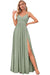 Spaghetti Strap V-Neck Chiffon Bridesmaid Dress with Slit