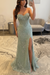 Sage Green Sweetheart Lace Mermaid Evening Dress Sequins Corset Prom Dress with Appliques
