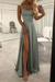 Sage Grey-Green Spaghetti Strap Dress with Side Slit Sexy Long Senior Prom Dresses - Prom Dresses