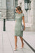Sage Lace Formal Dresses Knee Length Mother of the Bride Dress Cap Sleeves