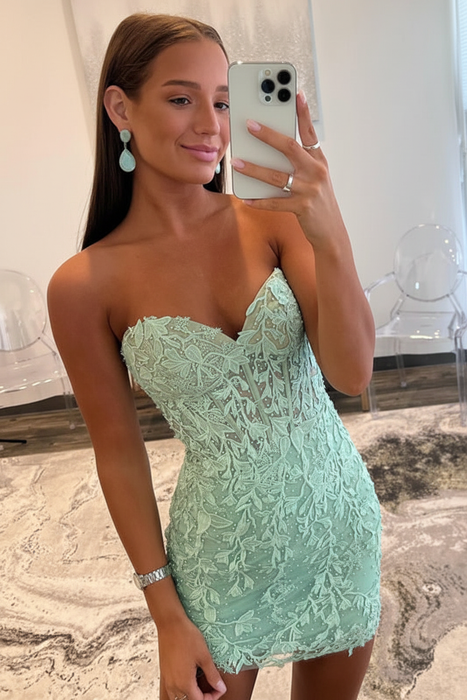 Sage Lace Sweetheart Tight Short Homecoming Dress