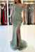 Sage Long Sleeves Beadings Mermaid Prom Dress with Split