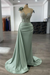 Sage Luxury Glitter Rinstones Mermaid Prom Dresses Sleeveless with Sweep Train - Prom Dresses
