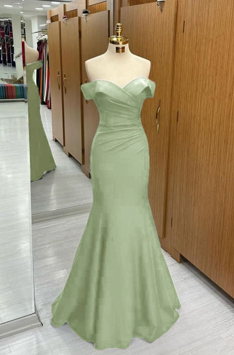 Sage Off-the-shoulder Sweetheart Sleeveless Long Mermaid Prom Dress - Prom Dresses