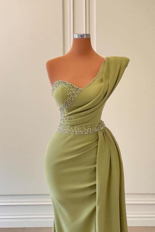 Mermaid Off-the-Shoulder Prom Dress With Long Beadings and Split