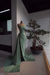 Sage Green Pearl Strapless Prom Dress with Long Slit