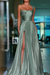 Sage Pleated A-Line One Shoulder Prom Dress Gown with Front Split - Prom Dresses