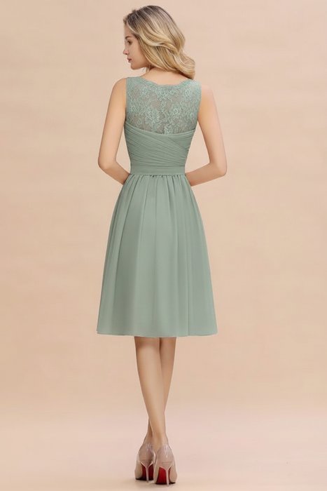 Sage Ruffle Chiffon Short Bridesmaid Dress Sleeveless V-Neck Aline Knee Length Homecoming Dress - Prom Dresses