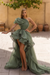 Sage Ruffled One-Shoulder Hi-Lo Prom Dress 
