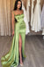 Sage Spaghetti-Straps Sweetheart Mermaid Evening Dress with Split