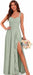 Women's Chiffon Bridesmaid Dresses Long Evening Formal Gown with Slit - Sage Green