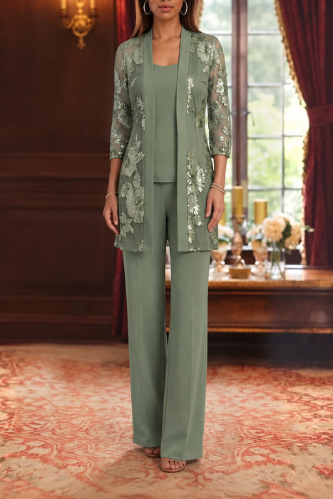 Sage three-piece mother of the bride pantsuit