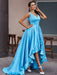 Sapphire Serenity V-Neck Sleeveless Evening Gown
