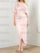 Satin dress with draped shoulder and waist knot in blush