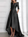 Satin dress with pockets and high low hem in black