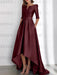 Satin dress with pockets and high low hem in burgundy