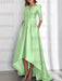 Satin dress with pockets and high low hem in mint green