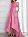 Satin dress with pockets and high low hem in rose pink