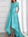 Satin dress with pockets and high low hem in turquoise