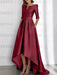 Satin dress with pockets and high low hem in wine red
