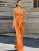 Orange halter neck satin mother of the bride jumpsuit with bow belt