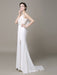 Satin Sheath Wedding Dress Plunging Neckline Bow Back Belt Lace Beading Evening Dress misshow