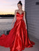 A-Line/Princess Elastic Woven Satin Ruffles V-neck Sleeveless Sweep/Brush Train Dresses - Prom Dresses