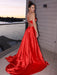 A-Line/Princess Elastic Woven Satin Ruffles V-neck Sleeveless Sweep/Brush Train Dresses - Prom Dresses