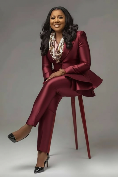 Burgundy Satin Women Suit Plus Size 2 Pieces Ladies Office Wear Outfit For Party Wedding 