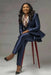 Navy Satin Women Suit Plus Size 2 Pieces Ladies Office Wear Outfit For Party Weddin