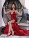 Scarlet Siren V-Neck Mermaid Prom Gown with Dramatic Split