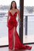 Scarlet Siren V-Neck Mermaid Prom Gown with Dramatic Split