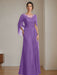 Floor-Length A-Line Princess Mother of the Bride Dresses with Scoop Neckline Pleated & Sequins