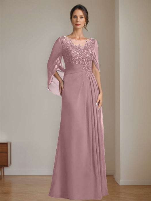 Scoop A-Line Chiffon Mother of the Bride Dresses with Sequins-Bridelily Scoop A-Line Chiffon Mother of the Bride Dresses with Sequins-Bridelily