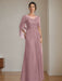 Floor-Length A-Line Princess Mother of the Bride Dresses with Scoop Neckline Pleated & Sequins