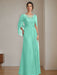 Floor-Length A-Line Princess Mother of the Bride Dresses with Scoop Neckline Pleated & Sequins