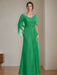 Floor-Length A-Line Princess Mother of the Bride Dresses with Scoop Neckline Pleated & Sequins