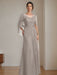 Floor-Length A-Line Princess Mother of the Bride Dresses with Scoop Neckline Pleated & Sequins