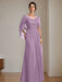 Floor-Length A-Line Princess Mother of the Bride Dresses with Scoop Neckline Pleated & Sequins
