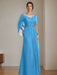 Floor-Length A-Line Princess Mother of the Bride Dresses with Scoop Neckline Pleated & Sequins