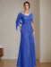 Floor-Length A-Line Princess Mother of the Bride Dresses with Scoop Neckline Pleated & Sequins
