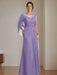 Floor-Length A-Line Princess Mother of the Bride Dresses with Scoop Neckline Pleated & Sequins