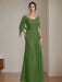 Floor-Length A-Line Princess Mother of the Bride Dresses with Scoop Neckline Pleated & Sequins