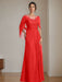 Floor-Length A-Line Princess Mother of the Bride Dresses with Scoop Neckline Pleated & Sequins