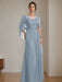 Floor-Length A-Line Princess Mother of the Bride Dresses with Scoop Neckline Pleated & Sequins