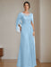 Floor-Length A-Line Princess Mother of the Bride Dresses with Scoop Neckline Pleated & Sequins