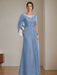 Floor-Length A-Line Princess Mother of the Bride Dresses with Scoop Neckline Pleated & Sequins