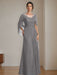 Floor-Length A-Line Princess Mother of the Bride Dresses with Scoop Neckline Pleated & Sequins